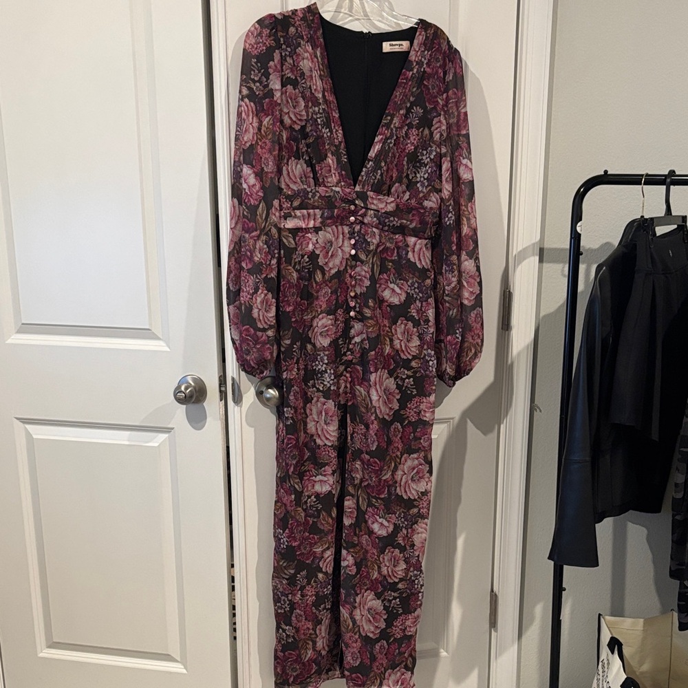 Showpo Pink and Black Floral Long Sleeve Dress